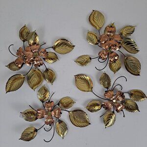 Copper & Brass Dogwood Flowers Wall Hangings Vintage Mid-Century Modern 4 Pieces